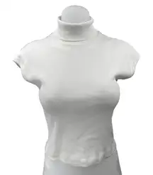 Zara Women's White Rib Knit Short Cap Sleeve Turtleneck Crop Sweater Top Size M