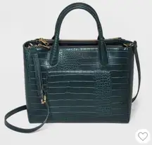 Snake Print Magnetic Closure Triple Compartment Satchel Handbag, Teal