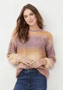 LC Lauren Conrad Braided Cable Sleeve Detail Knit Sweater Ombré Cozy Oversized