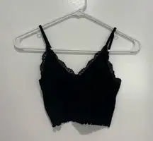 Black lace trim crop top #croptop