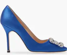 New! Manolo Blahnik Hangisi Crystal Buckle
Pump Blue Satin Sz 37.5 US 7.5 $1295