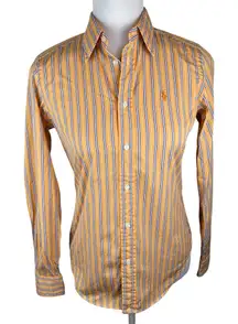 Ralph Lauren Button Down Shirt Orange Striped 100% Cotton - Size 4
