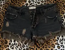 Free People Black Distressed Jean Shorts