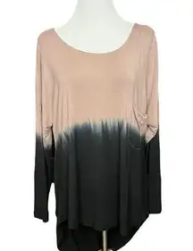 Venus  Pink and Black Dip Die Ombré Long Sleeve Top Draped Back M