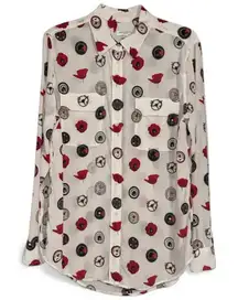 Equipment Femme Silk Poppy Steering Wheel Print Button Down Shirt M M