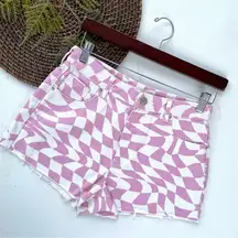 Pacsun Womens Shorts Pink White High Rise Festival Checkerboard Cut Off Size 27