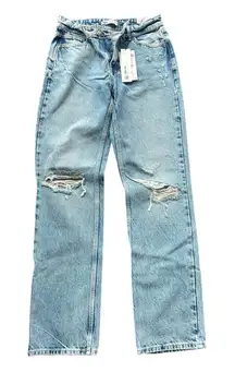 Zara Mid Rise Straight Light Wash Distressed Denim Jeans Size 4 NWT