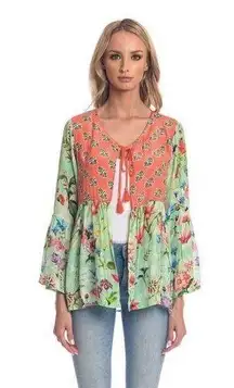 Tolani Tatiana Poppy Kimono Green, Coral Size L