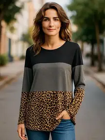 Bombom Animal Print Top Women’s Leopard Made In USA Shirt NO TAGS Goth Core Boho