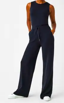 Spanx air essentials jumpsuit sleeveless wide leg romper Navy X-Large petite