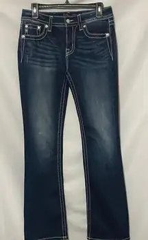 Miss Me Chloe Dark Indigo Boot Cut Jeans Wo size 29 bold stitching silver accent