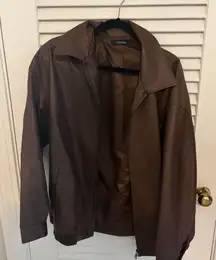 Brown Leather Bomber Jacket