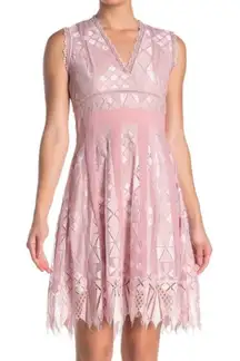 Foxiedox juliet V Neck Sleeveless Lace Trim Fairycore Mini Swing Dress Pink M