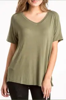 Olive Green Soft Slouchy V Tee Asymmetrical 1X