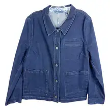 Isaac Mizrahi Medium Denim Jacket‎ Navy Blue Hot Pink Accents Button Down 302