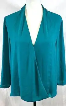Three Eighty Two Griffin teal green faux wrap top size large