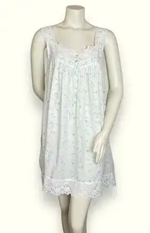 Eileen West Nightgown Cotton‎ Lace Floral White Size Large Babydoll Sleeveless