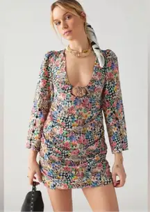 For Love & Lemons June Mushroom Dress NWT XS Retro Keyhole Mini Multicolor Flora
