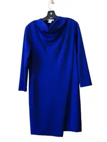 Joan Vass Cobalt Blue Drape Long Sleeve Asymmetrical Knit Dress Size Small