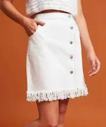 Pilcro White Denim Button Down Fringe Skirt