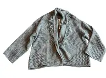 Vigoss Open-Frot Cardigan Sweater Grey Fringe Trim Woven Comfy Size Small NWT