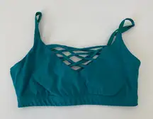 EUC Fabletics women’s teal lattice cross strap nonpadded sports bra XXS‎
