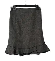 GAP Herringbone Wool Blend Skirt Ruffle Hem Gray Black‎ Women 0 Office Siren