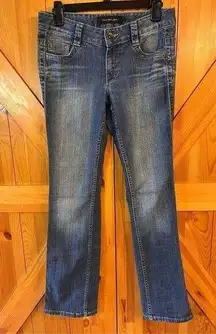 Calvin Klein Blue Jeans Size 4 Lean Bootcut Distressed Stretch (3578)