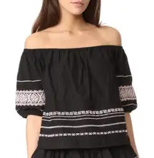 LOVESHACKFANCY FRIDA OFF THE SHOULDER ROMANTIC EMBROIDERED BLACK SHIRT TOP S