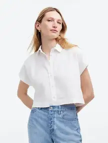 Madewell Crop Dolman Linen Short Sleeve Shirt in White Size Medium