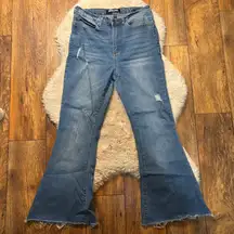 Skinny Fries‎ Denim Jean Size 11 Flare Light Distressed Medium Blue Raw Hem