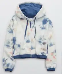 Aerie Offline Blue Tie Dye Sherpa Slightly Cropped Zip Up Jacket