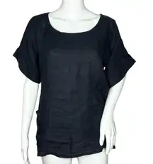 Francesca Bettini Shirt Womens Medium Navy Blue Linen Lightweight‎ Patch Pockets