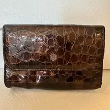 Vintage Valentina Pell Stampati Leather Cosmetic Bag w Mirror Crocodile-Embossed