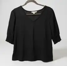 The Pioneer Woman Black Textured Puff Sleeve V Neck Top Womens XL 16 18