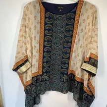 Melissa Paige Women's Paisley Sharkbite Hem 3/4 Sleeve Top Navy Multicolor Large