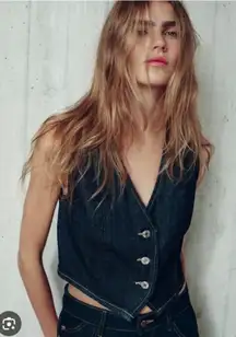 Zara Dark Blue Button Down Denim Vest Size XS