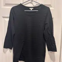 Gap Women M Black Metallic Stripe 3/4 Sleeve Crew Neck Top Shirt Neutral Classic