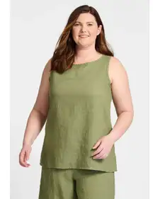 Flax 100% Linen Green Sleeveless Blouse Tank Top S