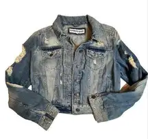Express Distressed Denim Jacket M Y2K Edgy Grunge Streetwear Vibe Street Style