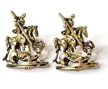 VTG c1919 Coro SCREW BACK EARRINGS Dragon Slayer Horse Warrior CoroCraft Gold