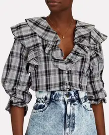 Veronica Beard | Itha Ruffled Checked Cotton-blend Voile Blouse | 2