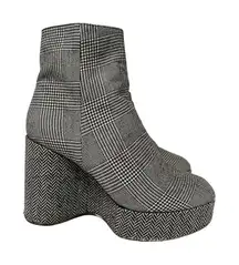 Robert Clergerie Belent Platform Y2K Bootie Black White Houndstooth Womens 38.5