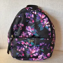Victorias Secret Black & Purple Floral Nylon Mini Backpack