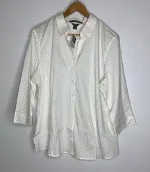 eddie bauer XXL Wrinkle‎ Free Slim Fit White Black polka Dot CP9010