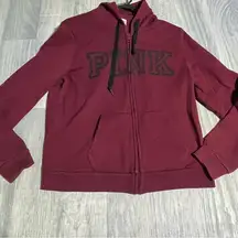 Victoria’s Secret PINK Burgundy Maroon Zip-Up Hoodie; Large Women’s