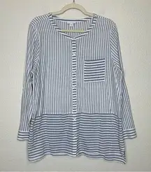 J.Jill 100% Cotton Blue White Striped Button Down Tunic Top