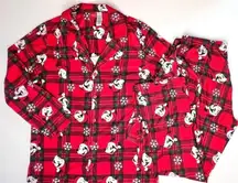 Disney Mickey Mouse Holida Party Santa‎ Hat Plaid Flannel Pajama Pant Set LARGE