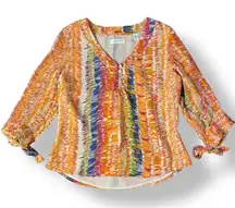 Coldwater Creek Silk Multicolor 3/4 Sleeve Blouse Womens Size PS Boho‎