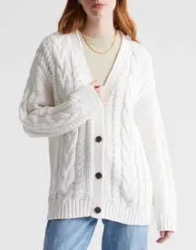 Quince White Oversized Cable Knit Organic Cotton Cardigan Sweater Women's Sz S